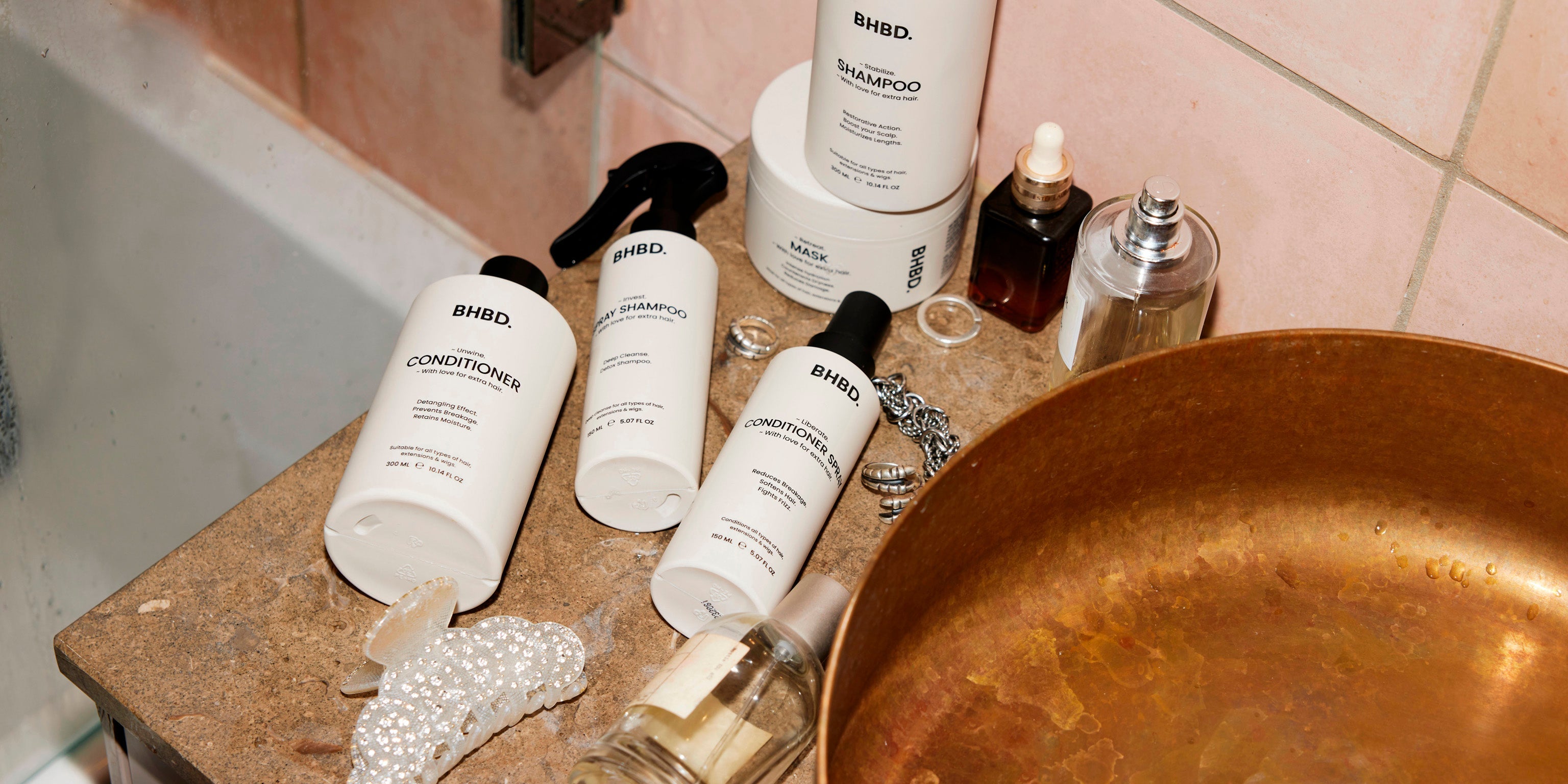 BHBD hair care products including shampoo, conditioner and hair mask.